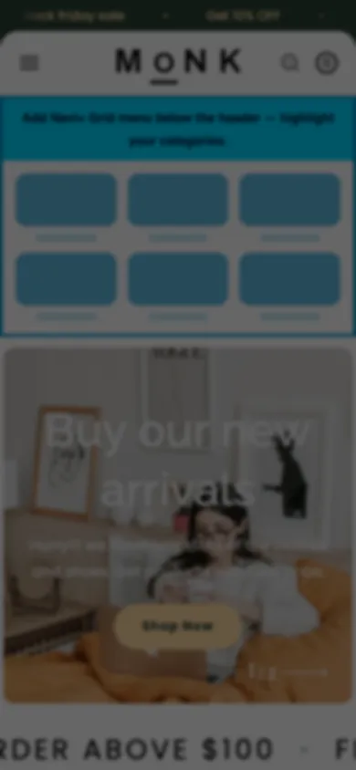 Navi+ Grid Menu on the Monk Shopify theme Navi+ Grid Menu on the Monk Shopify theme