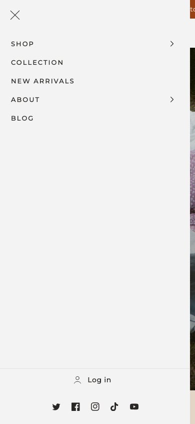 Hamburger → panel opened — Navi+ on the Mono Shopify theme Hamburger → panel opened — Navi+ on the Mono Shopify theme