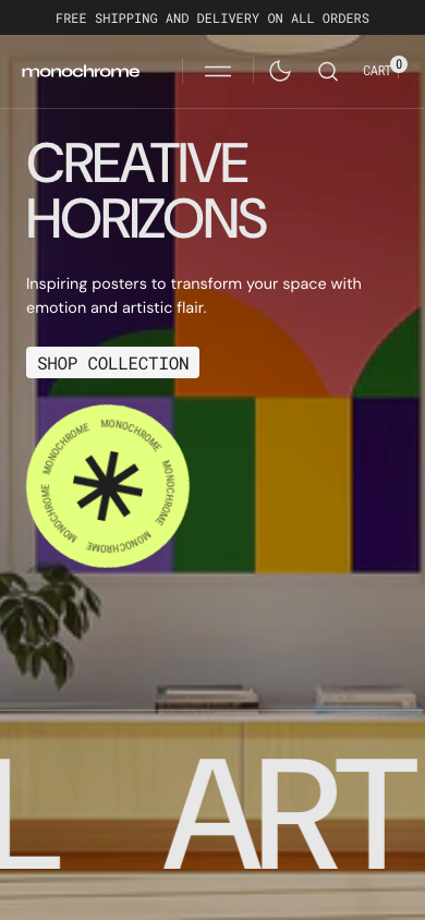 Hamburger → panel opened — Navi+ on the Monochrome Shopify theme Hamburger → panel opened — Navi+ on the Monochrome Shopify theme