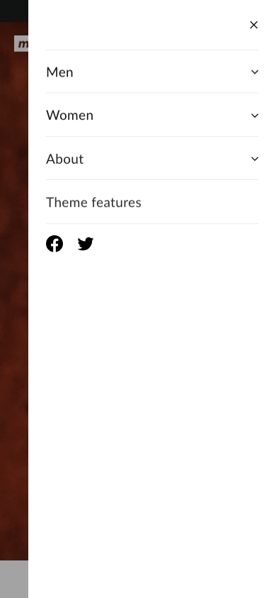 Hamburger → panel opened — Navi+ on the Motion Shopify theme