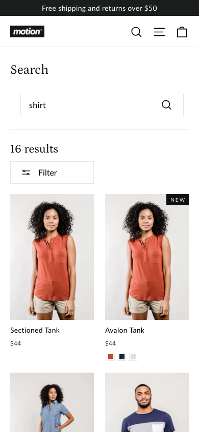 Search → panel opened — Navi+ on the Motion Shopify theme