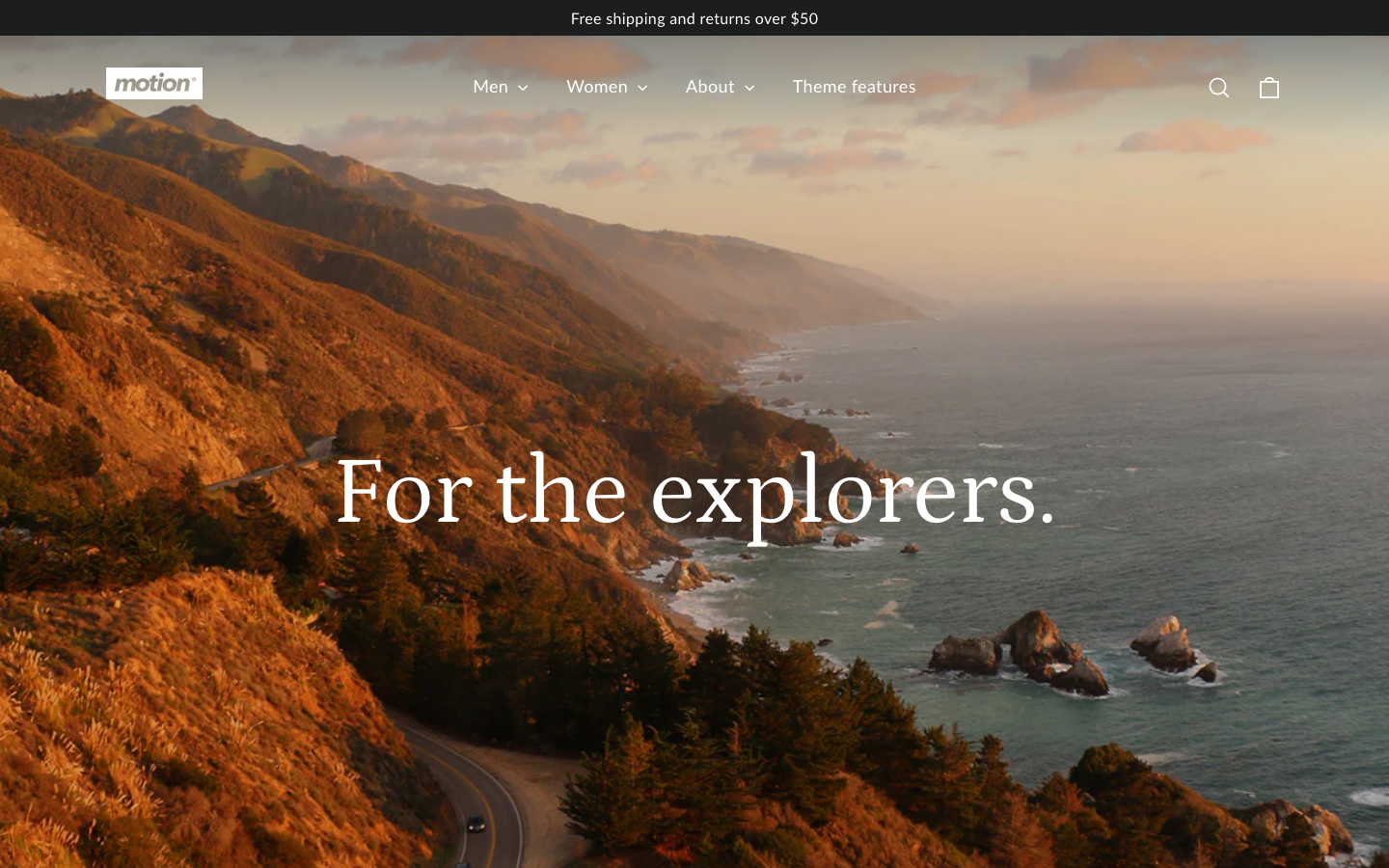 Search → panel opened — Navi+ on the Motion Shopify theme