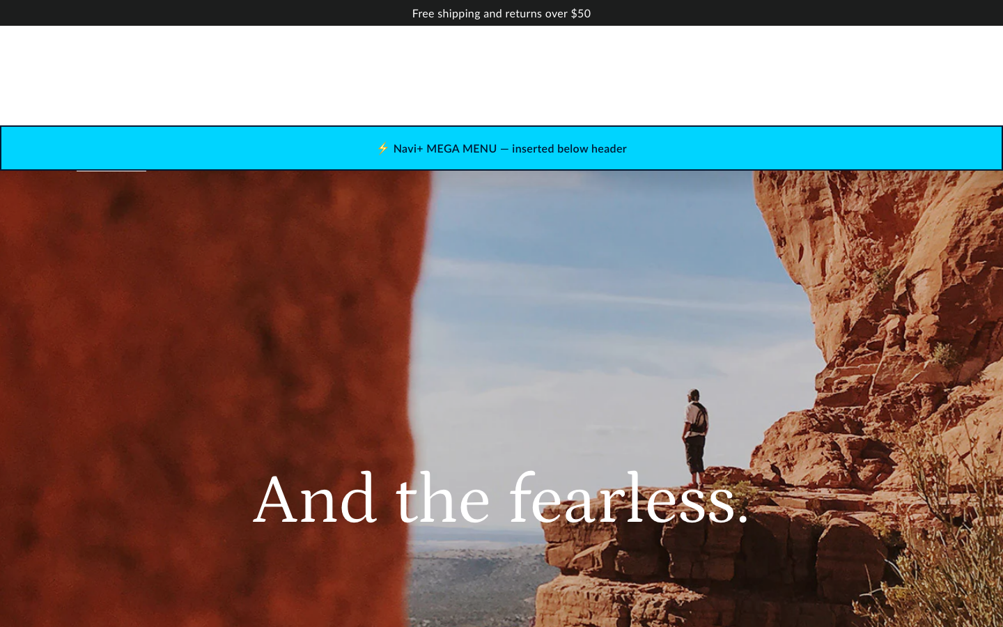 Menu inserted below header — Navi+ on the Motion Shopify theme