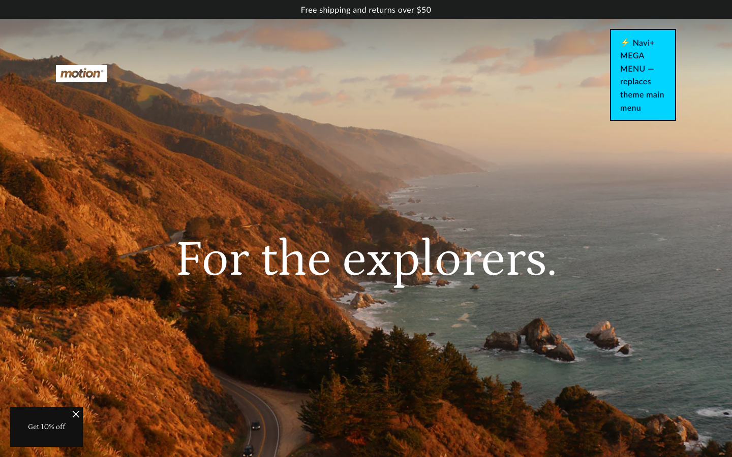 Replace main menu — Navi+ on the Motion Shopify theme