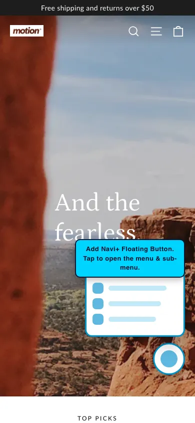 Navi+ FAB on the Motion Shopify theme Navi+ FAB on the Motion Shopify theme