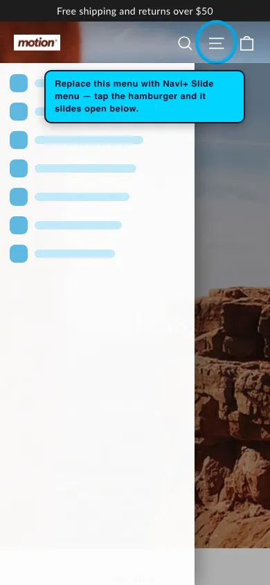 Navi+ Slide Menu on the Motion Shopify theme Navi+ Slide Menu on the Motion Shopify theme