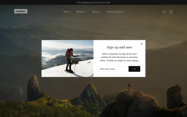 Full-page desktop screenshot of Shopify Motion theme demo store