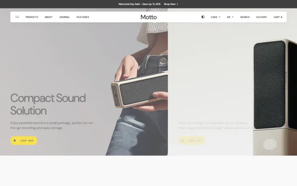 Full-page desktop screenshot of Shopify Motto theme demo store