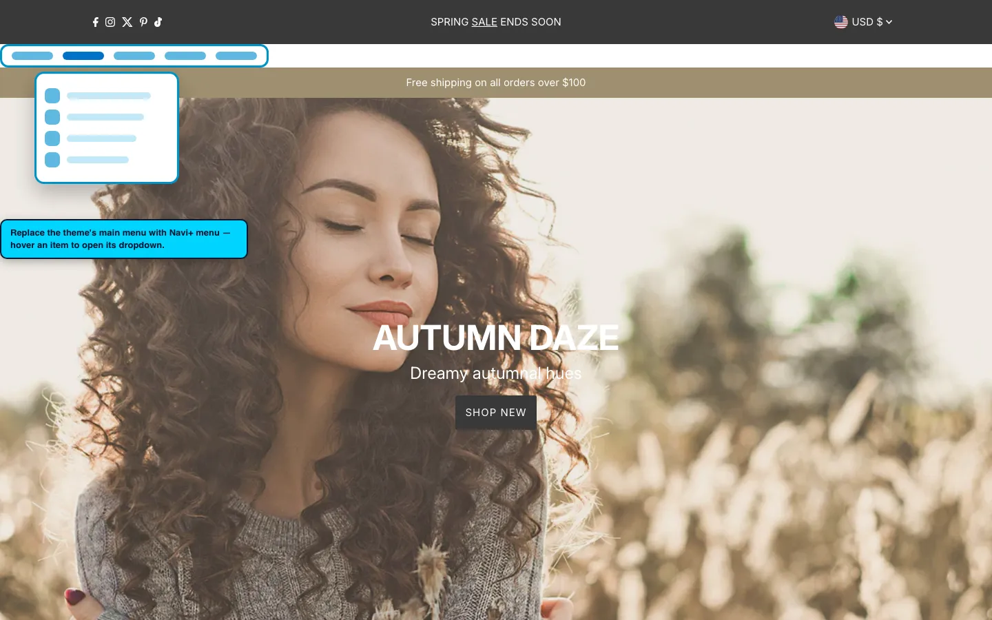 Navi+ Mega Menu replacing the desktop menu on the Mr Parker Shopify theme Navi+ Mega Menu replacing the desktop menu on the Mr Parker Shopify theme