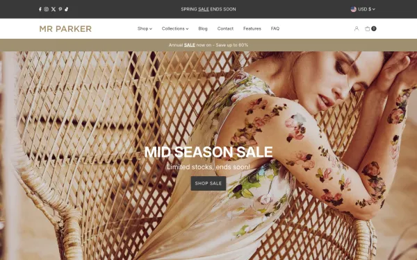 Navi+ menus on the Mr Parker Shopify theme — desktop preview