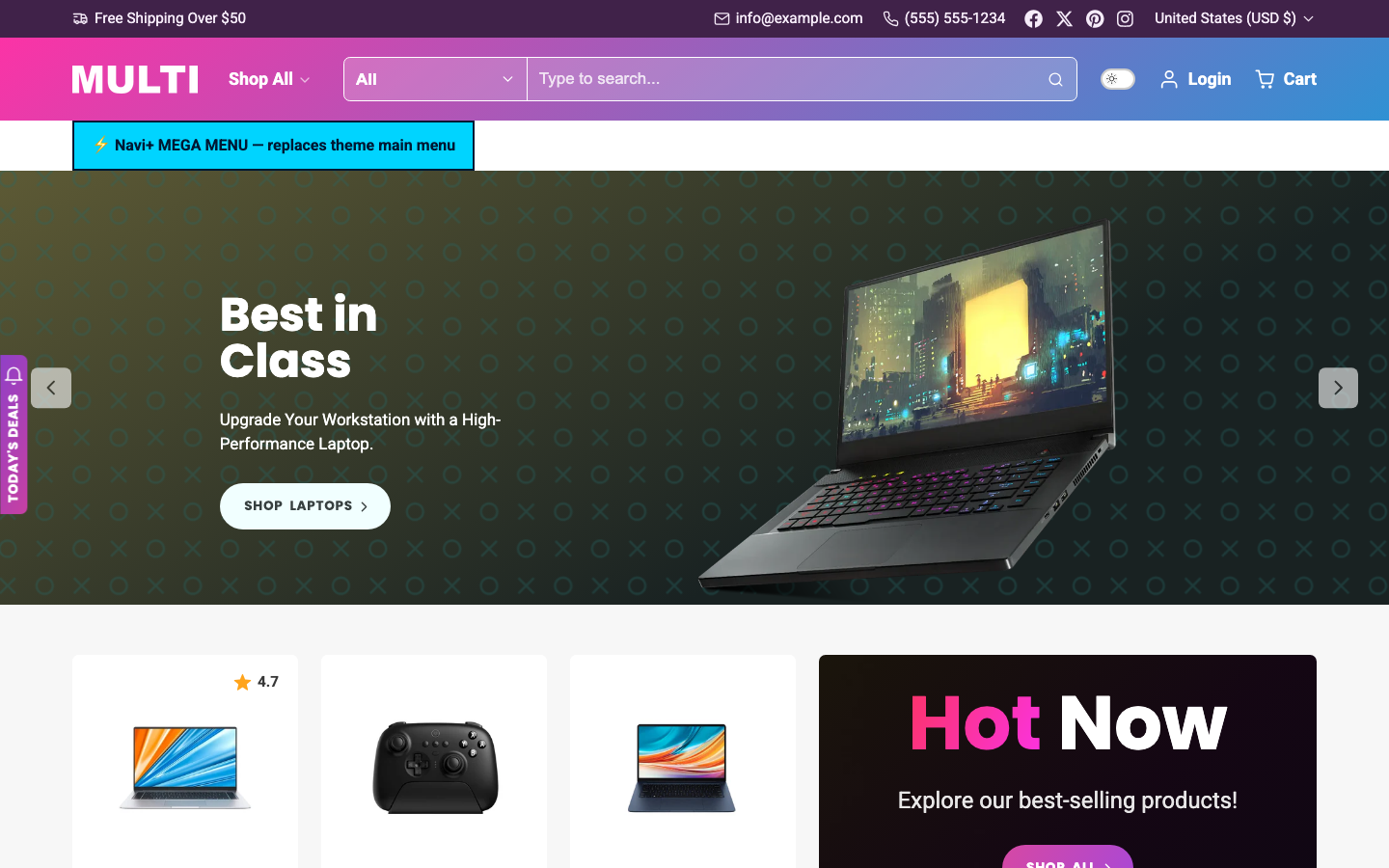 Replace main menu — Navi+ on the Multi Shopify theme Replace main menu — Navi+ on the Multi Shopify theme
