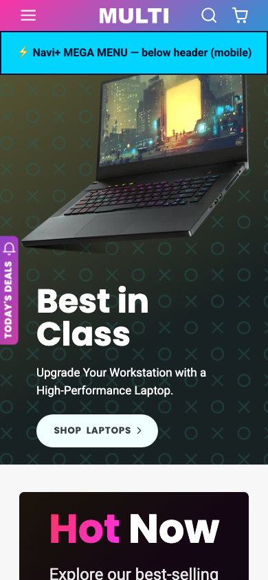 Menu inserted below header — Navi+ on the Multi Shopify theme Menu inserted below header — Navi+ on the Multi Shopify theme