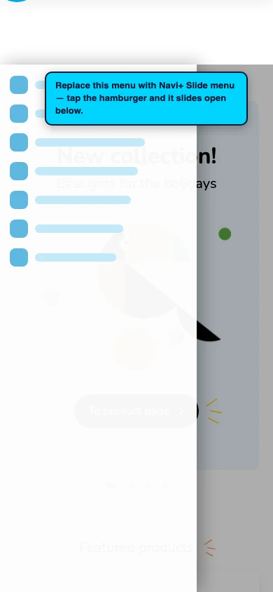 Navi+ Slide Menu on the Murmel Shopify theme Navi+ Slide Menu on the Murmel Shopify theme