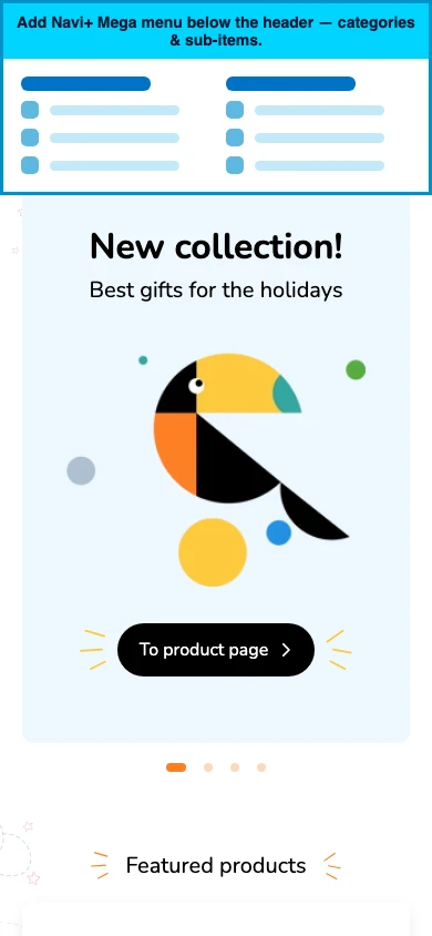 Navi+ mobile Mega Menu on the Murmel Shopify theme Navi+ mobile Mega Menu on the Murmel Shopify theme