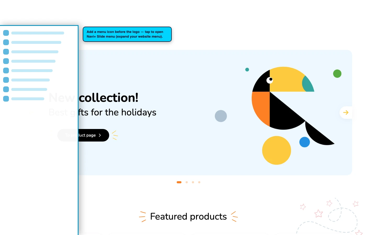 Navi+ trigger icon before the logo on the Murmel Shopify theme Navi+ trigger icon before the logo on the Murmel Shopify theme
