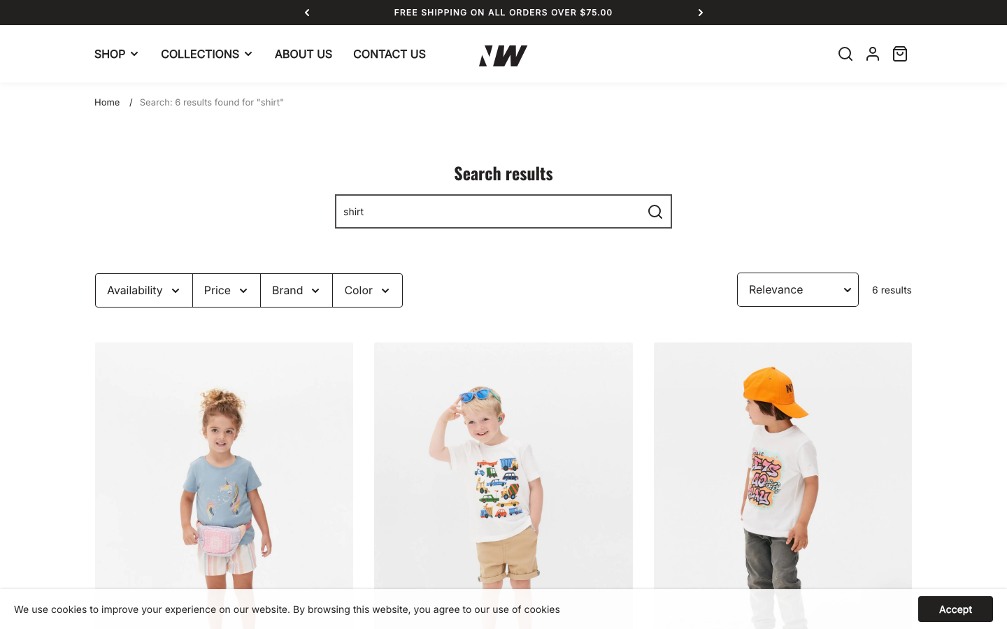 Search → panel opened — Navi+ on the Neat Shopify theme