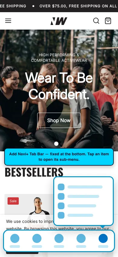 Navi+ Tab Bar on the Neat Shopify theme Navi+ Tab Bar on the Neat Shopify theme