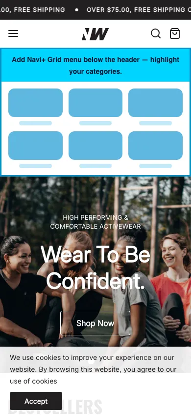 Navi+ Grid Menu on the Neat Shopify theme Navi+ Grid Menu on the Neat Shopify theme