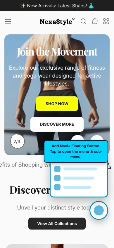 Navi+ FAB on the Nexa Shopify theme Navi+ FAB on the Nexa Shopify theme