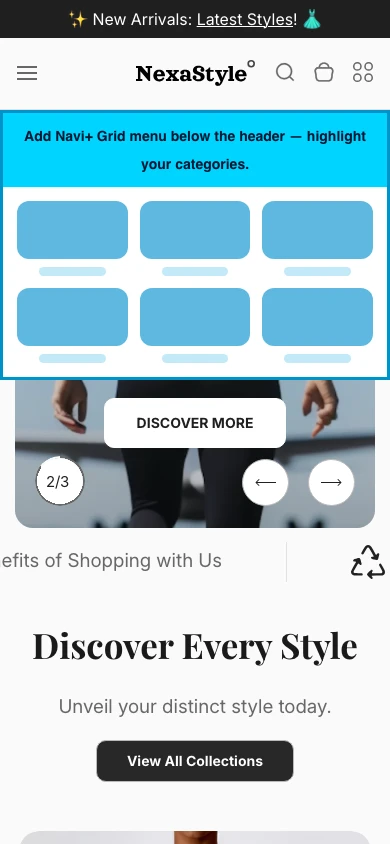 Navi+ Grid Menu on the Nexa Shopify theme Navi+ Grid Menu on the Nexa Shopify theme