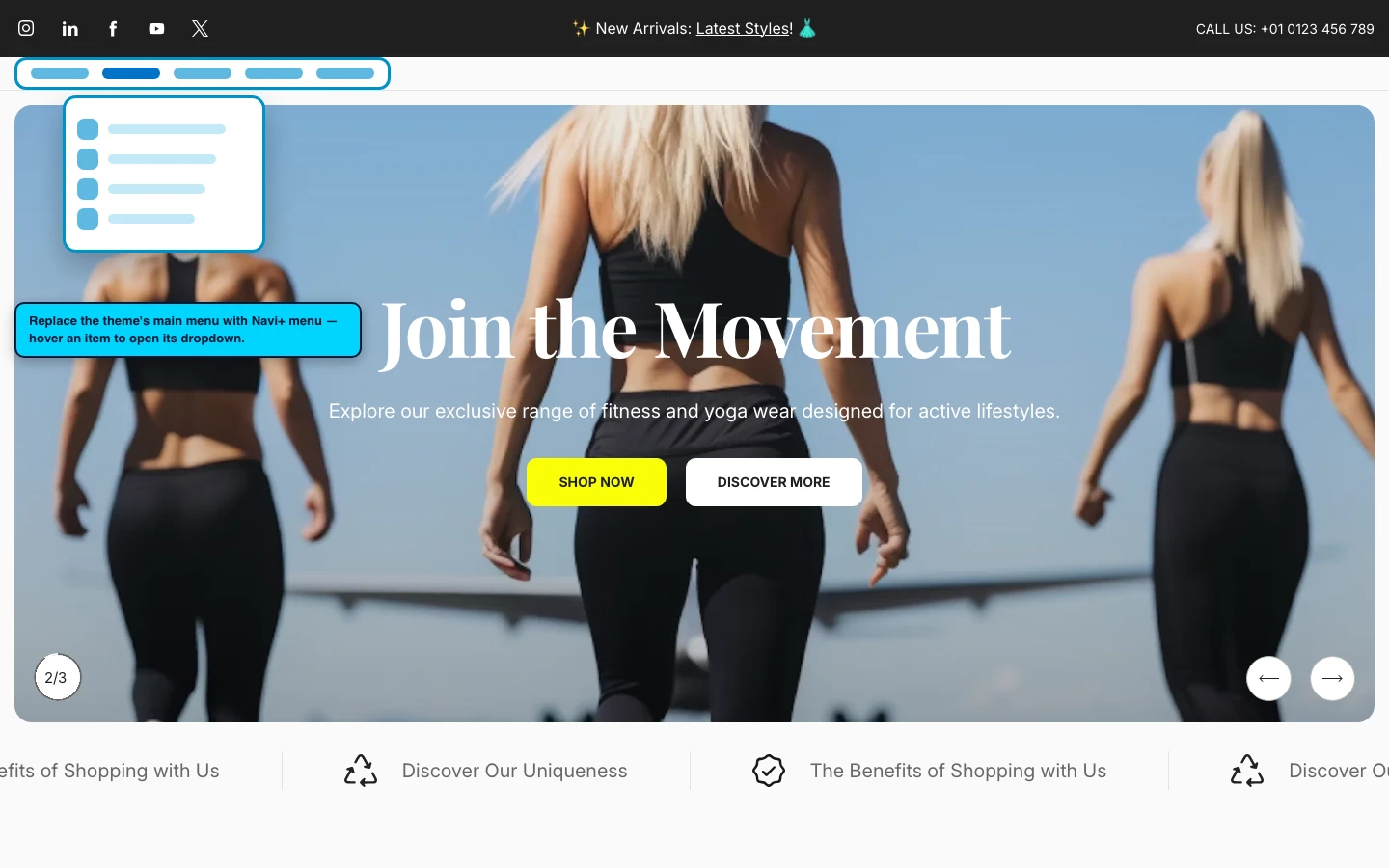 Navi+ Mega Menu replacing the desktop menu on the Nexa Shopify theme Navi+ Mega Menu replacing the desktop menu on the Nexa Shopify theme