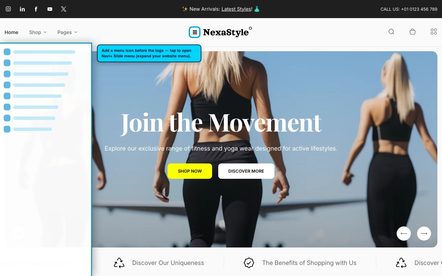 Navi+ trigger icon before the logo on the Nexa Shopify theme Navi+ trigger icon before the logo on the Nexa Shopify theme
