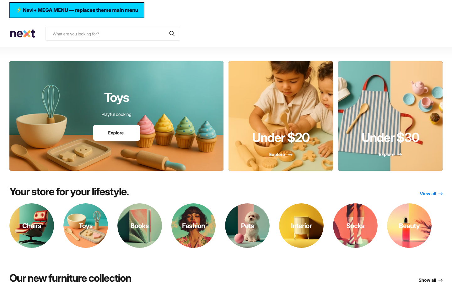 Replace main menu — Navi+ on the Next Shopify theme Replace main menu — Navi+ on the Next Shopify theme
