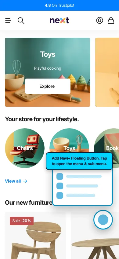 Navi+ FAB on the Next Shopify theme Navi+ FAB on the Next Shopify theme