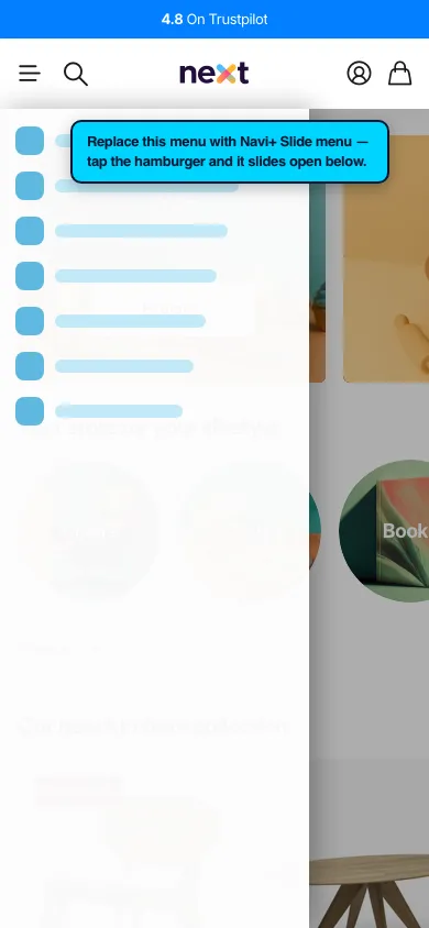 Navi+ Slide Menu on the Next Shopify theme Navi+ Slide Menu on the Next Shopify theme