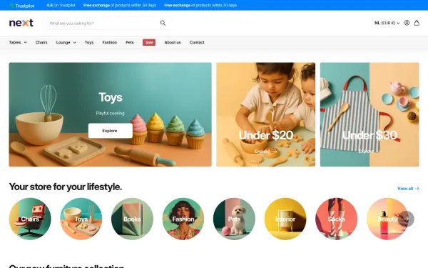 Navi+ menus on the Next Shopify theme — desktop preview