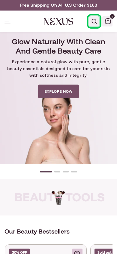 Search → panel opened — Navi+ on the Nexus Shopify theme Search → panel opened — Navi+ on the Nexus Shopify theme