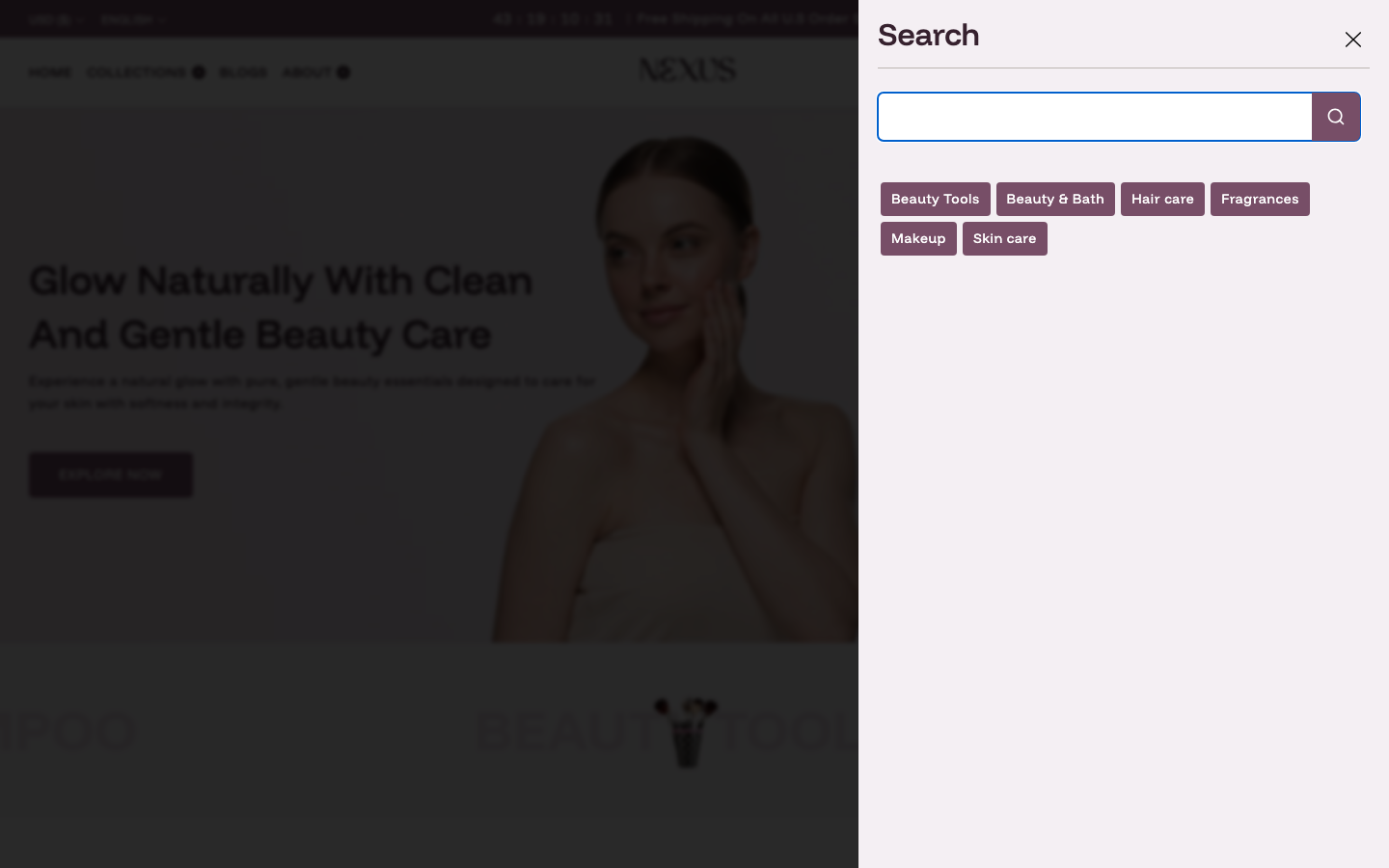 Search → panel opened — Navi+ on the Nexus Shopify theme Search → panel opened — Navi+ on the Nexus Shopify theme