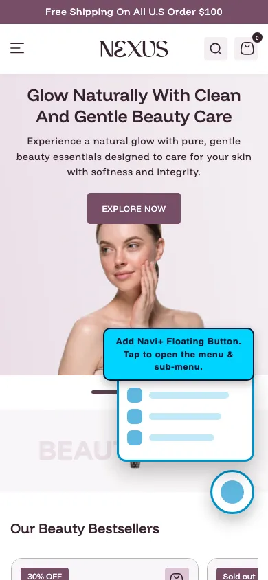 Navi+ FAB on the Nexus Shopify theme Navi+ FAB on the Nexus Shopify theme