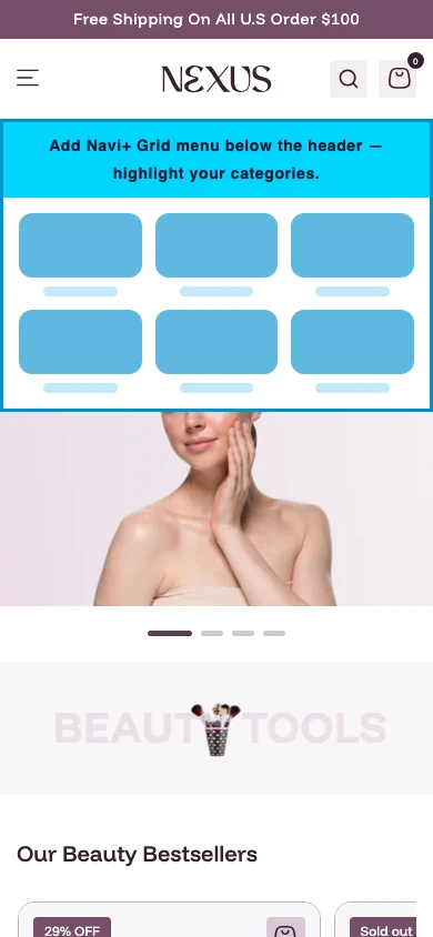 Navi+ Grid Menu on the Nexus Shopify theme Navi+ Grid Menu on the Nexus Shopify theme