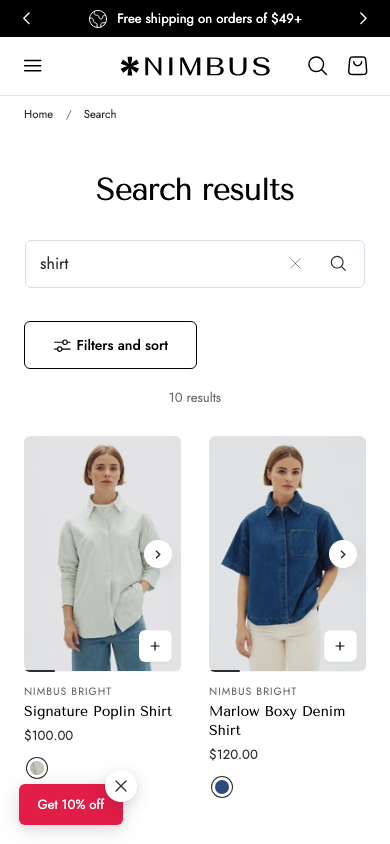 Search → panel opened — Navi+ on the Nimbus Shopify theme Search → panel opened — Navi+ on the Nimbus Shopify theme