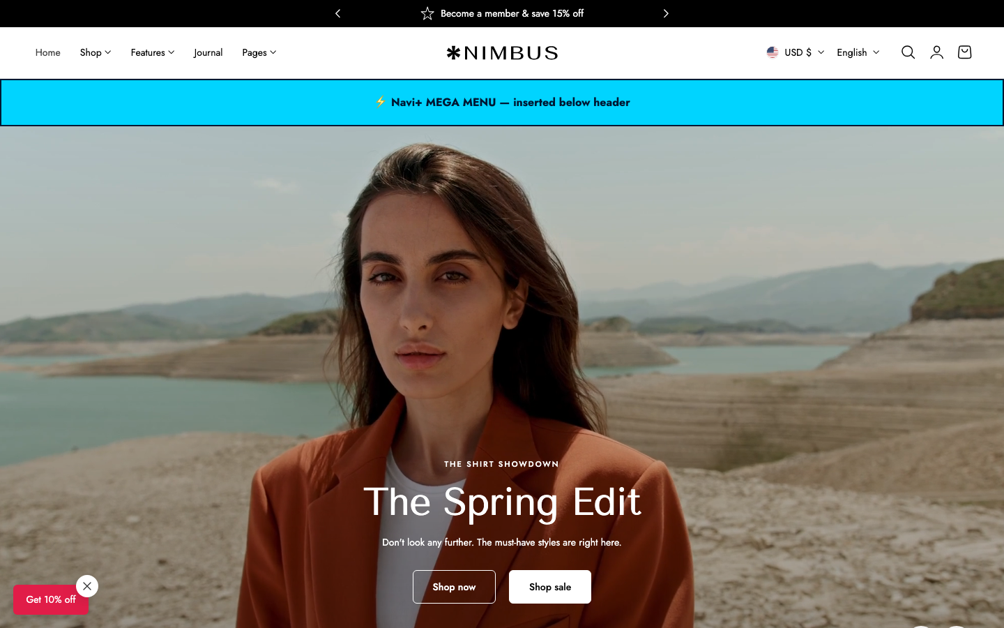 Menu inserted below header — Navi+ on the Nimbus Shopify theme Menu inserted below header — Navi+ on the Nimbus Shopify theme