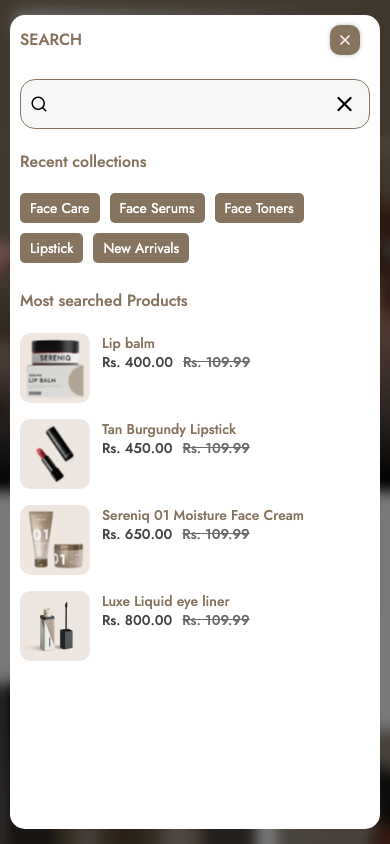 Search → panel opened — Navi+ on the Noble Shopify theme Search → panel opened — Navi+ on the Noble Shopify theme