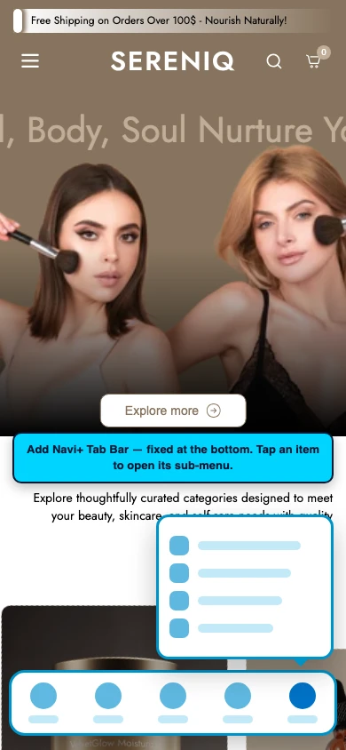 Navi+ Tab Bar on the Noble Shopify theme Navi+ Tab Bar on the Noble Shopify theme