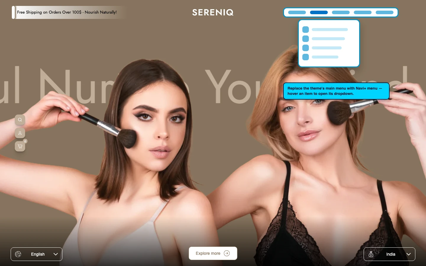 Navi+ Mega Menu replacing the desktop menu on the Noble Shopify theme Navi+ Mega Menu replacing the desktop menu on the Noble Shopify theme