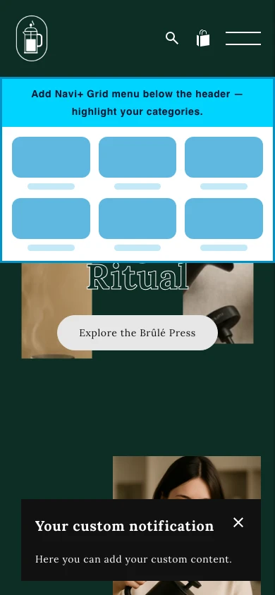 Navi+ Grid Menu on the Noblesse Shopify theme Navi+ Grid Menu on the Noblesse Shopify theme