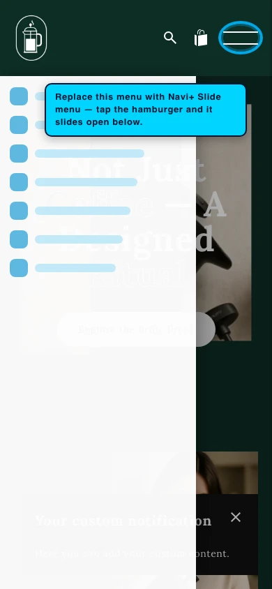 Navi+ Slide Menu on the Noblesse Shopify theme Navi+ Slide Menu on the Noblesse Shopify theme