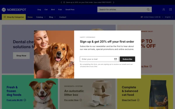 Full-page desktop screenshot of Shopify Noire theme demo store
