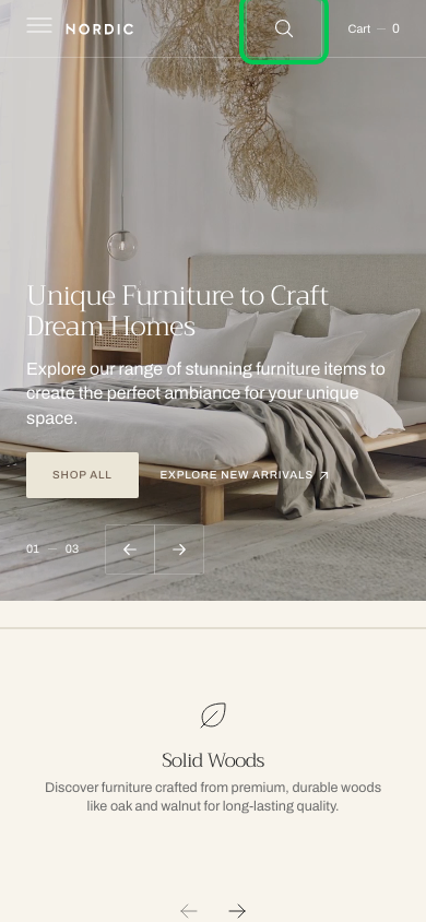 Search → panel opened — Navi+ on the Nordic Shopify theme Search → panel opened — Navi+ on the Nordic Shopify theme