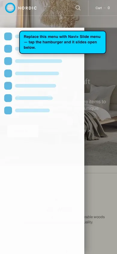 Navi+ Slide Menu on the Nordic Shopify theme Navi+ Slide Menu on the Nordic Shopify theme