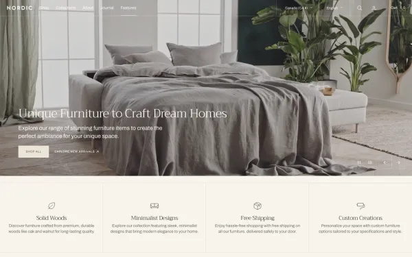 Full-page desktop screenshot of Shopify Nordic theme demo store