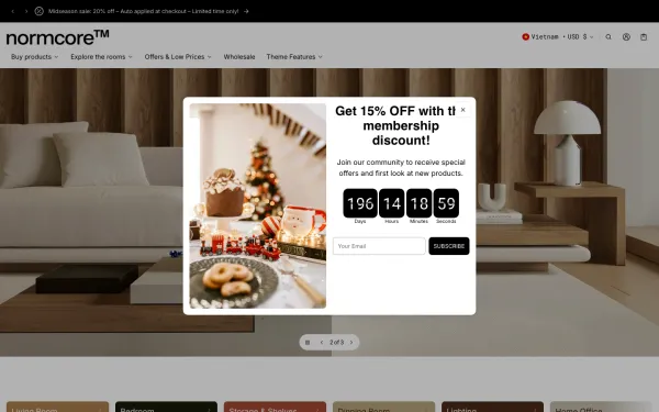 Navi+ menus on the Normcore Shopify theme — desktop preview