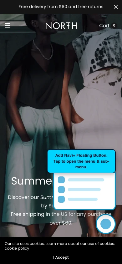 Navi+ FAB on the North Shopify theme Navi+ FAB on the North Shopify theme
