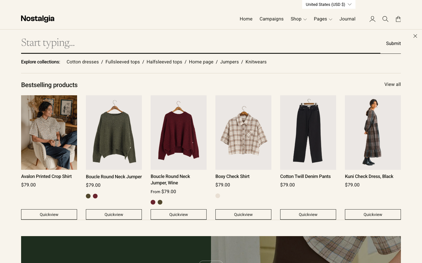 Search → panel opened — Navi+ on the Nostalgia Shopify theme Search → panel opened — Navi+ on the Nostalgia Shopify theme