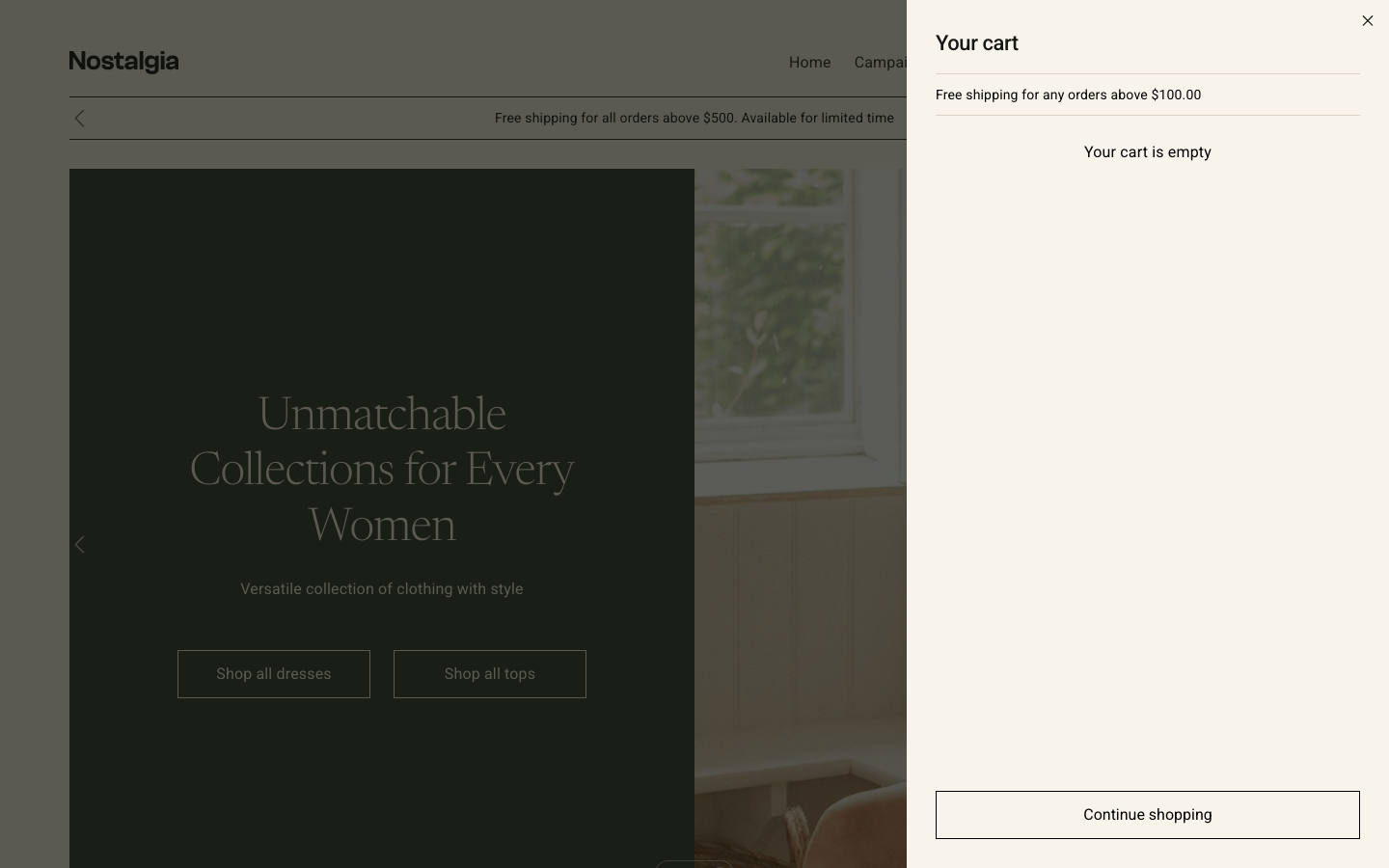 Cart → panel opened — Navi+ on the Nostalgia Shopify theme Cart → panel opened — Navi+ on the Nostalgia Shopify theme