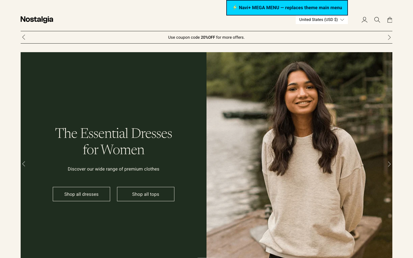 Replace main menu — Navi+ on the Nostalgia Shopify theme Replace main menu — Navi+ on the Nostalgia Shopify theme